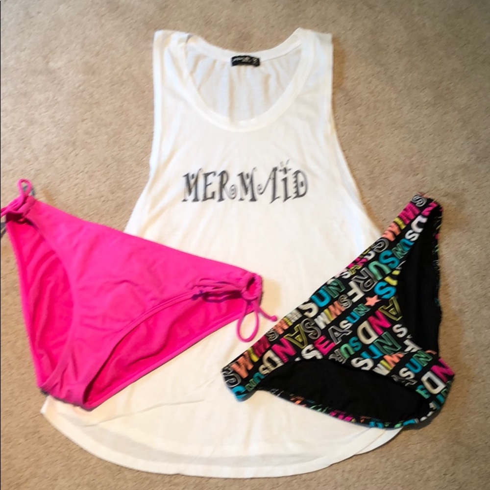 Mermaid tank M with 2 bikini bottoms both size M
